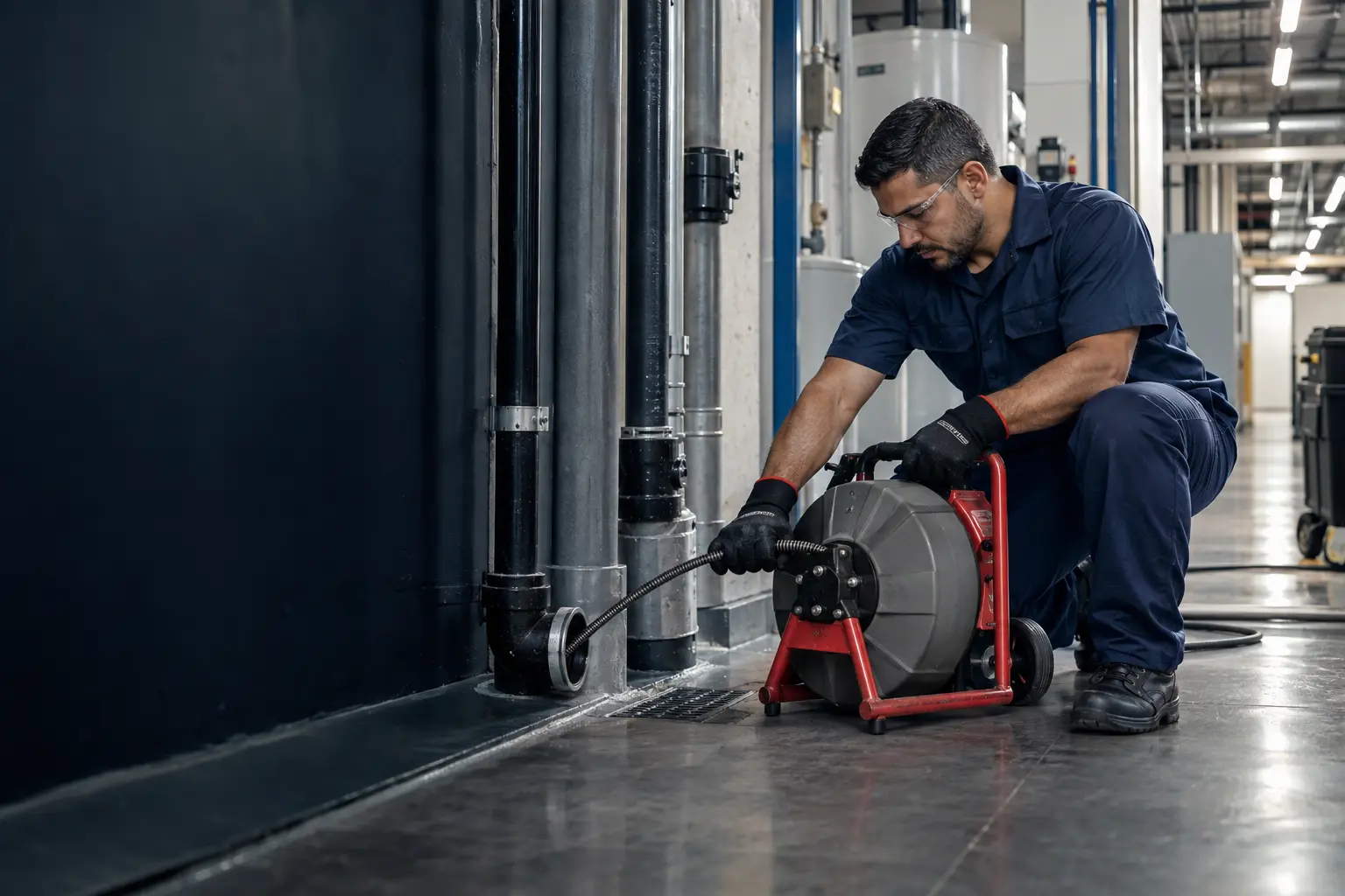 Técnico da Desentupidora H1 realizando desentupimento no Centro de São Paulo
